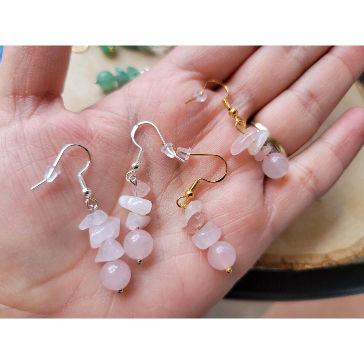 Rose Quartz - Faux Stone Dangle Earrings – Clay Sweet Clay LLC
